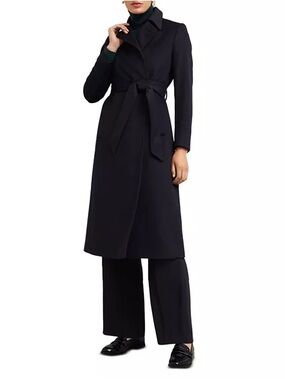 Michael Kors black long coat with waist belt tie
